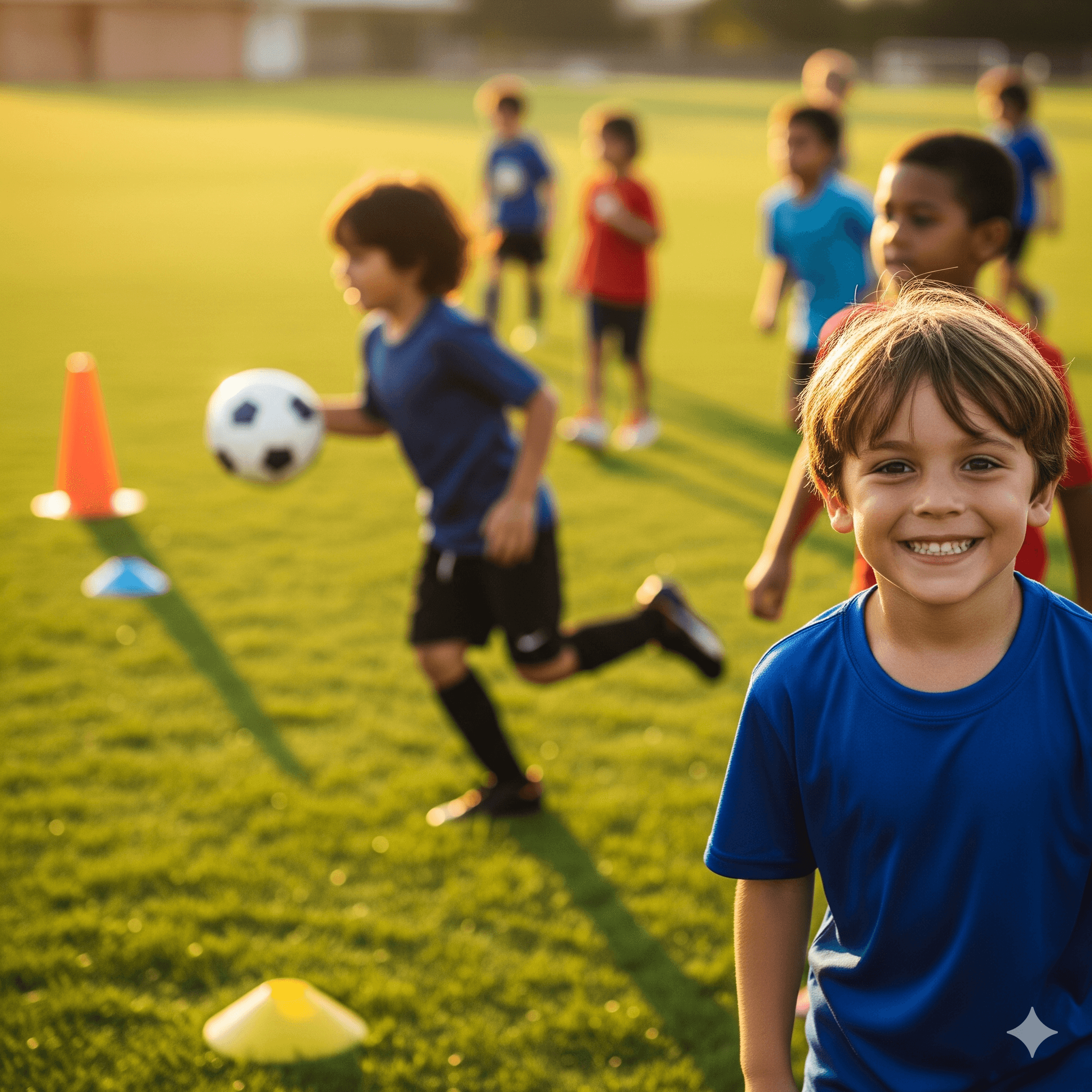 Niño feliz en un entrenamiento de la escuela de fútbol en Vecindario